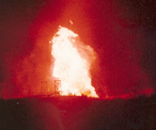 Figure 1. A Carlsbad gas pipeline explosion burned 12 people to death. An 80-feet-tall tower is shown - flames shot hundreds of feet into the air. ('Stop the Burn Deaths from Gas-Pipeline Explosions', 'Gas Pipeline Explosions and Deaths can be Stopped')., From Uploaded