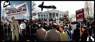 Iraq Marine combat veteran Ryan Endicott and a mock drone over the White House