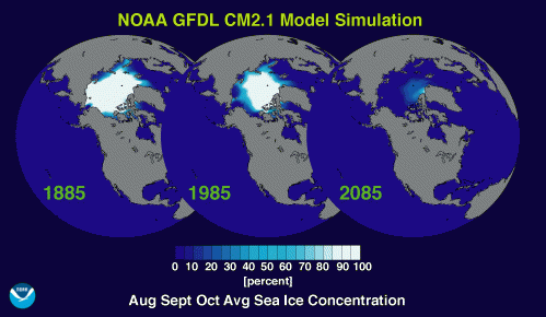 Simulated Summer Sea Ice Concentrations for 1885, 1985 & 2085, From ImagesAttr