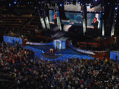 Kucinich speaks during the 2nd day of the '08 DNC