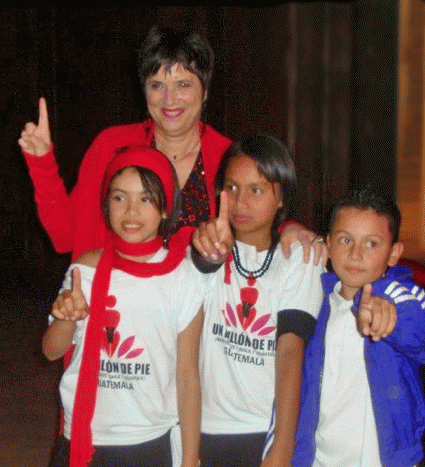 Eve Ensler with girls and boy rising in Guatemala