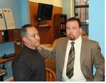 Jeffrey Deskovic (right), founder of The Jeffrey Deskovic Foundation for Justice, meets with exoneree William Lopez (left) after being released from prison in January., From ImagesAttr