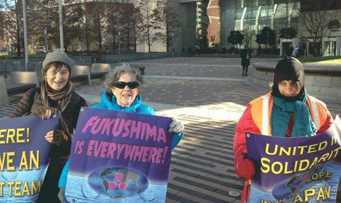 Some participants of the weekly vigil at the Japanese Consulate in Boston