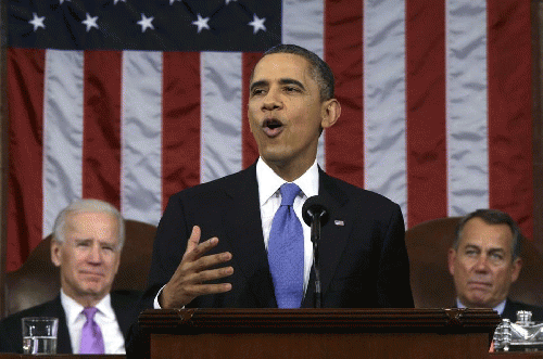 President Obama, flanked by Vice President Joe Biden and House Speaker John Boehner, delivered his State of the Union speech.