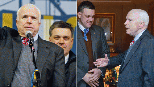 John McCain  with leader of the Neo-Nazi Svoboda Party Oleh Tyahnybok. McCain on a â€œBusiness Tripâ€ to Kiev