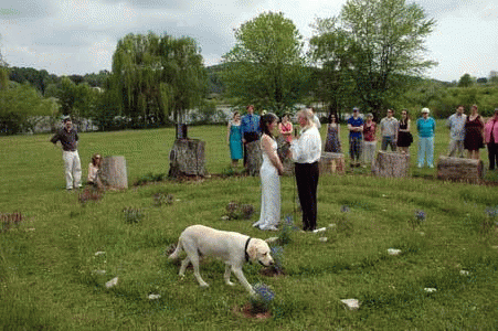 Mary Shapiro & Jeff Wolf marry in their labyrinth, 05.05.12 (with Dug the Dog)