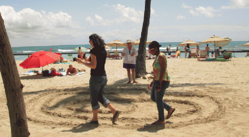 Servicewomen walk labyrinth at Waikiki, Honolulu Hawaii