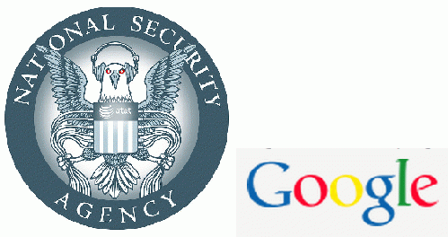 mashup of EFF foundation's version of NSA logo combined with Google Logo