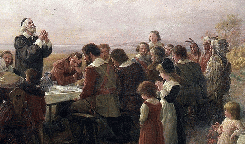 The First Thanksgiving at Plymouth. Jennie Augusta Brownscombe (detail)