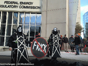 Protestors dress up as fracking wells in front of FERC, From ImagesAttr