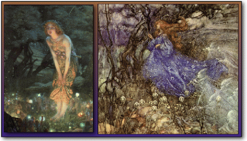 Illustrations by Edward Robert Hughes (L) and Arthur Rackham (R)