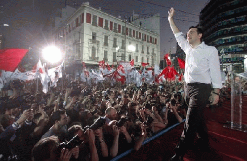 Alexis Tsipras greets Greek voters after big Syriza win (