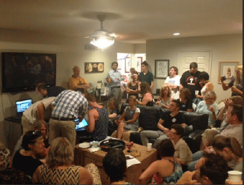 overflow gathering of Bernie Sanders supporters in Huntingdon Valley, Pa