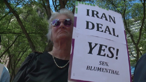 Connecticut residents pressuring Sen. Blumenthal on Iran nuclear deal, From ImagesAttr