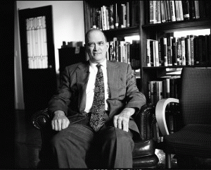 Former National Security Agency official William Binney sitting in the offices of Democracy Now! in New York City.