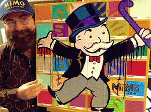 Pop Art, Street Art style painting of Mr Monopoly Guy, Painted by Mike Mozart, also known as the Street Artist MiMo! Mike Mozart was the ghost artist / designer behind many of famed street artist Alec Monopoly's most famous artworks! #Alec #Monopoly