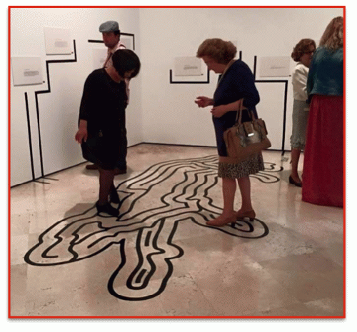 Exhibition visitors walk the Dog Labyrinth. c. Marcia Raff