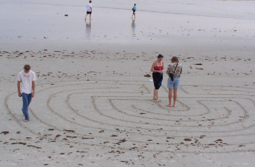 Walking a labyrinth at New Smyrna Beach FL with Elizabeth (BJ) Mosher