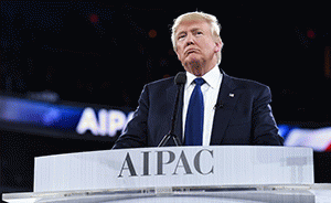 Republican presidential candidate Donald Trump speaking to the AIPAC conference in Washington D.C. on March 21, 2016.