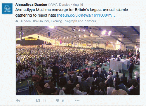 Ahmadiyya Muslims converge for Britain's largest annual Islamic gathering to reject hate