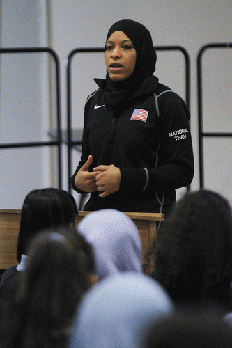 U.S. Fencing's Ibtihaj Muhammad talks to students, From ImagesAttr