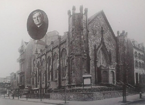 The Church of the Neighbor, with photo portrait of Swedenborgian notable Dr. John C. Ager.