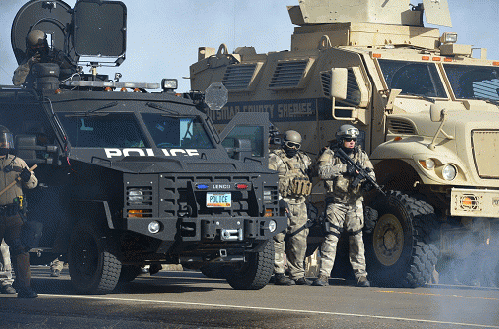 The security forces protecting the Dakota Access pipeline against protesters are heavily militarized.