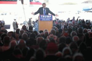 Donald Trump speaking with supporters at a hangar at Mesa Gateway Airport in Mesa, Arizona. Dec. 16, 2015