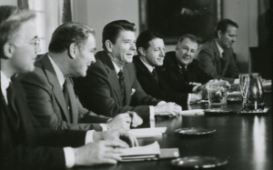 President Ronald Reagan leading a meeting on terrorism on Jan. 26, 1981, with National Security Advisor Richard Allen, Secretary of State Alexander Haig, Defense Secretary Caspar Weinberger and White House counselor Edwin Meese.