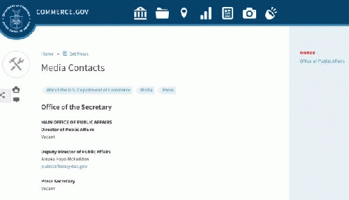 US Commerce Dept. media contact web page
