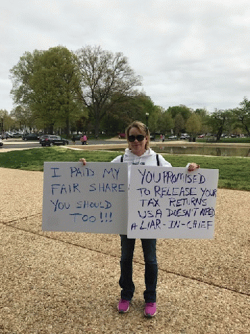 Woman with two signs