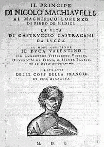 Cover of the 1550 edition of Machiavelli's Il Principe and La Vita di Castruccio Castracani da Lucca.