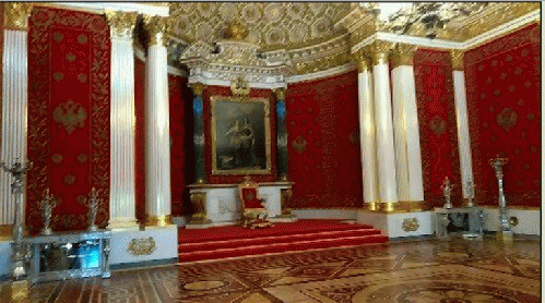 Peter the Great's gold layered throne room in St Petersburg's Hermitage Palace.