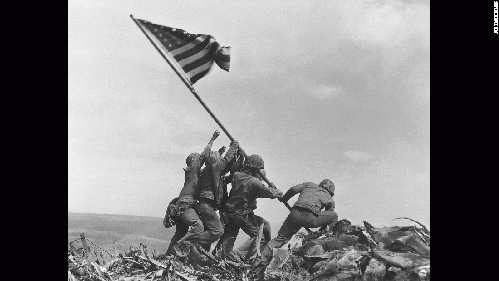 The flag-raising on Iwo Jima, the second one. It inspired a nation, despite the facts.