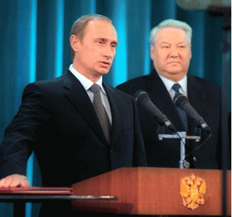 Boris Yeltsin gets the last laugh  when he picked Vladimir Putin to become president.   (Putin taking the Presidential Oath, 7 May 2000)