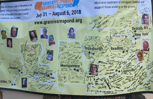 Map of one of four routes taken by Grannies Respond to bring grandmothers and grandfathers to the Mexico border.