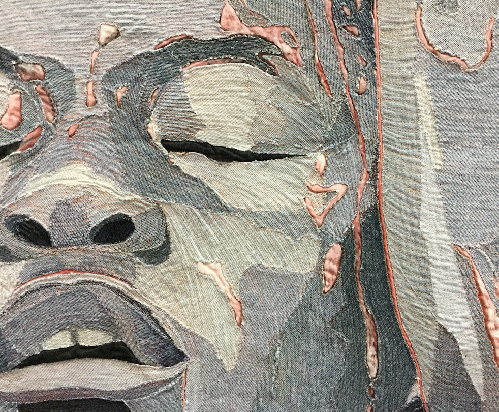 Source of LIfe (detail) by Hollis Chatelain. Skin was constructed from recycled denim jeans.