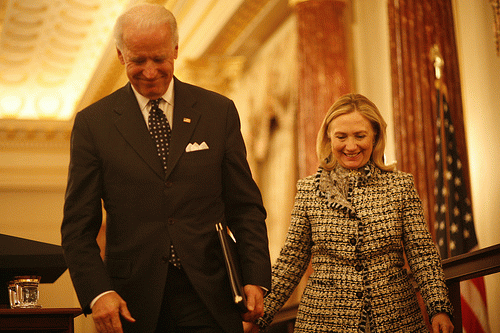 From flickr.com: Vice President Biden and Secretary Clinton Depart the Stage  