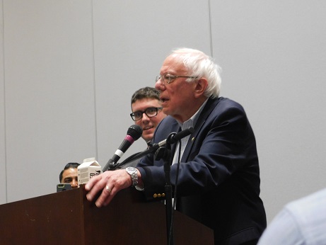 Bernie Ssanders speaking at Veterans Caucus