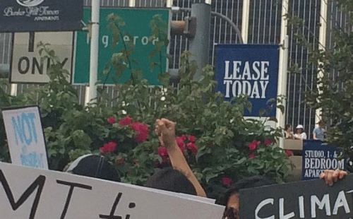 The March For Science passes the LAUSD headquarters on Beaudry Street