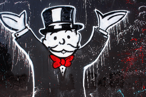 Graffiti rendering of Rich Uncle Pennybags, mascot of the Monopoly board game., From Uploaded