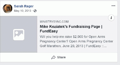 Facebook post promoting Mr. Koziatek's fundraiser