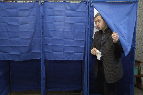 Georgian voter leaving a voting booth, From CreativeCommonsPhoto