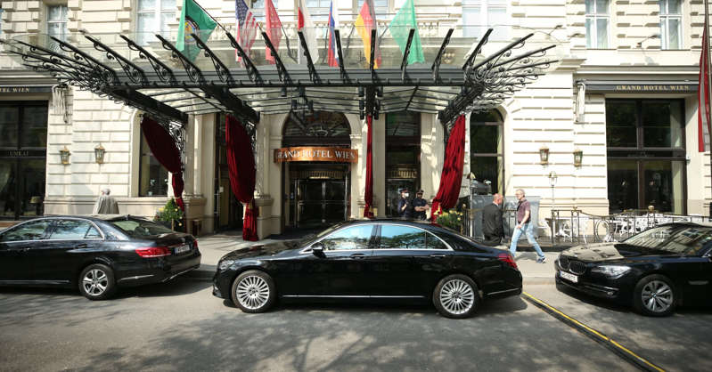 Official cars are seen outside Grand Hotel Wien after a session of meeting of the Joint Comprehensive Plan of Action (JCPOA) on