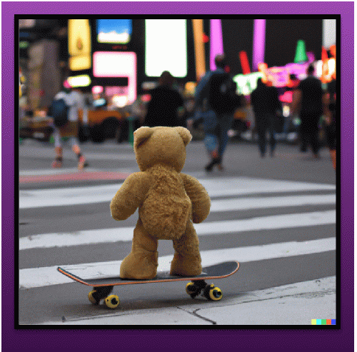 DALLÂ·E 2 image generated from text, 'a teddybear on a skateboard in times square'