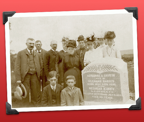 Family of Hezekiah and Catherine Harris at their gravesite