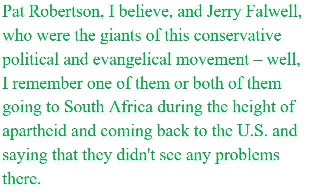 Pat Robertson saw nothing wrong in Apartheid South Africa