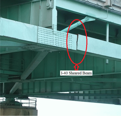 Figure 1: I-40 Bridge Cracked Partially Through a Major Structural Beam