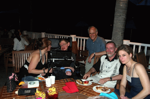 Stephen Hawking at a barbecue on Jeffrey Epstein's island