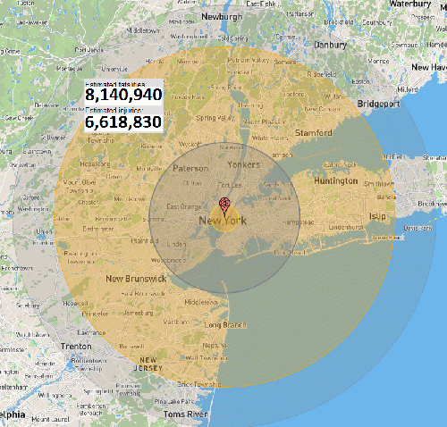 Figure 5: 100,000 Kiloton, hydrogen bomb explosion, airburst explosion, New York